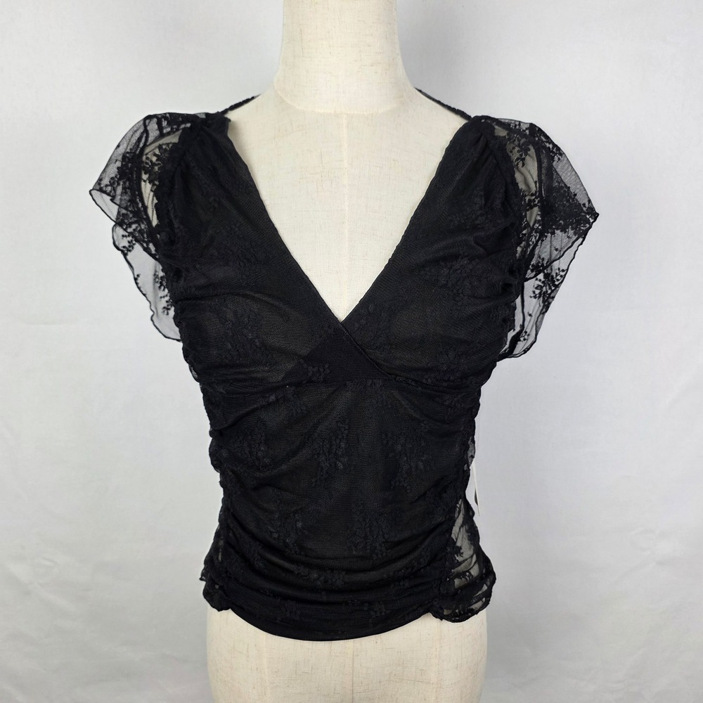 Intimately Free People Black Floral Lace Ruched Open Back Halter Top OB1734992 L